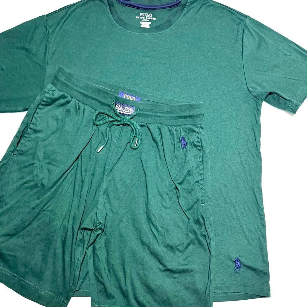 polo ralph lauren deep green matching shorts and tshirt set size small